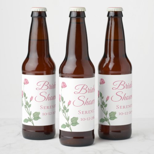 Spring Floral Watercolor Pink Flower Bridal Shower Beer Bottle Label