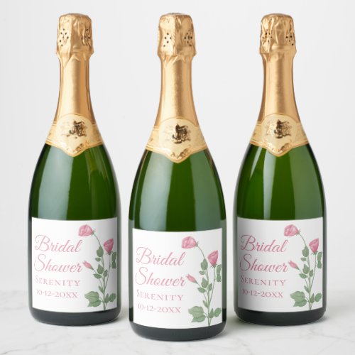 Spring Floral Watercolor Pink Flower Bridal Shower Sparkling Wine Label