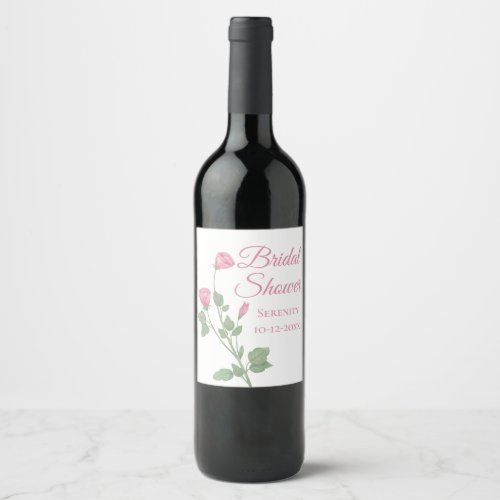 Spring Floral Watercolor Pink Flower Bridal Shower Wine Label