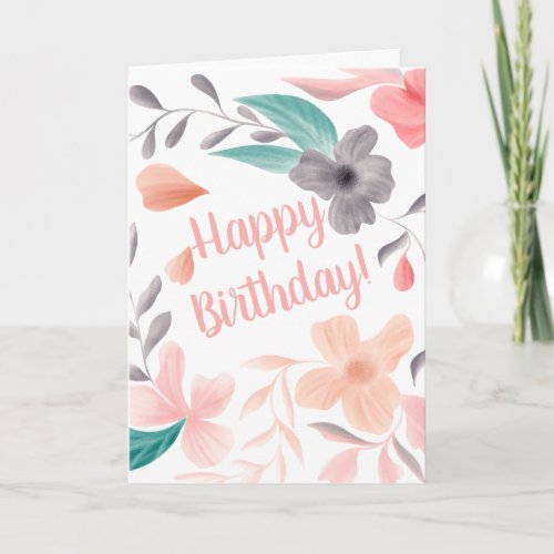 Spring floral watercolor pink happy birthday card
