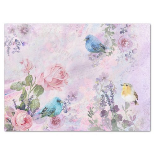Spring Floral Watercolor Roses Bird Pink Garden  Tissue Paper