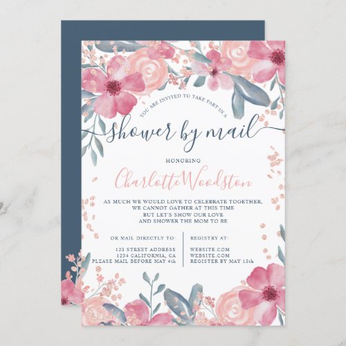 Spring floral watercolor script shower by mail invitation