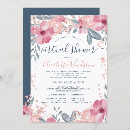 Spring floral watercolor script virtual shower invitation