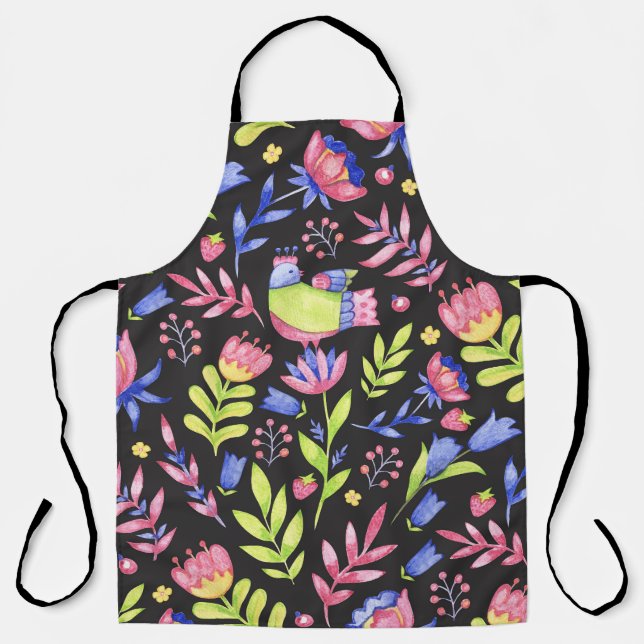 Spring Floral: Watercolor Seamless Pattern Apron (Front)