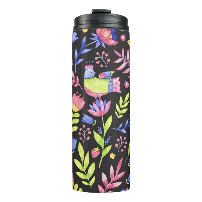 Spring Floral: Watercolor Seamless Pattern Thermal Tumbler (Front)
