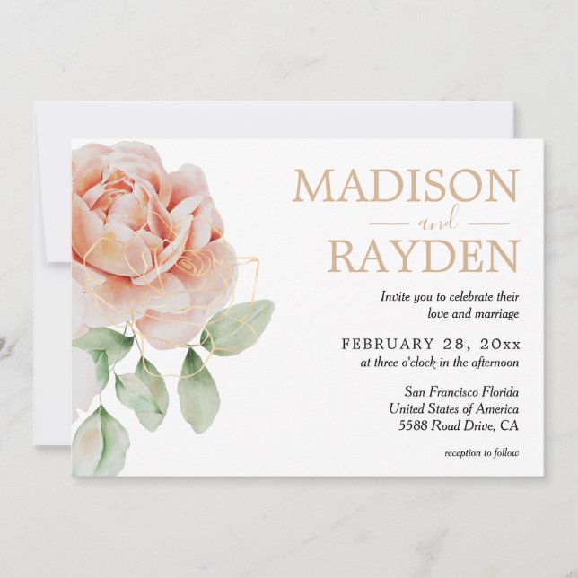 Spring Floral Watercolor Simple Modern Wedding Invitation (Front)