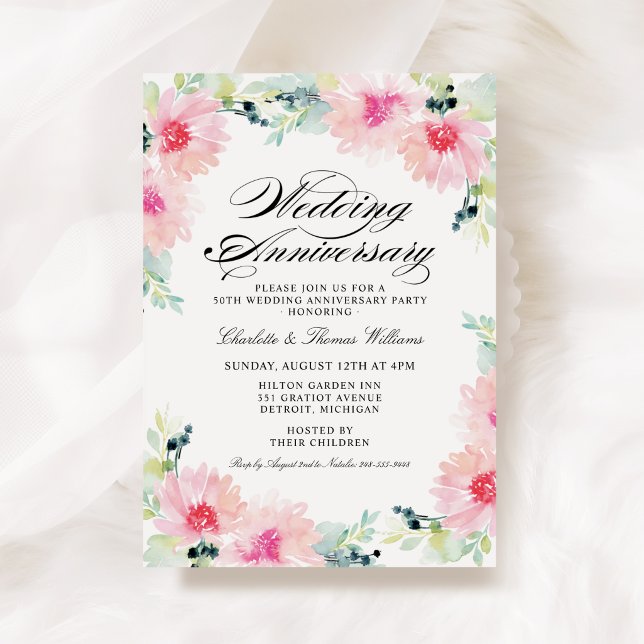 Spring Floral Watercolor Wedding Anniversary Invitation