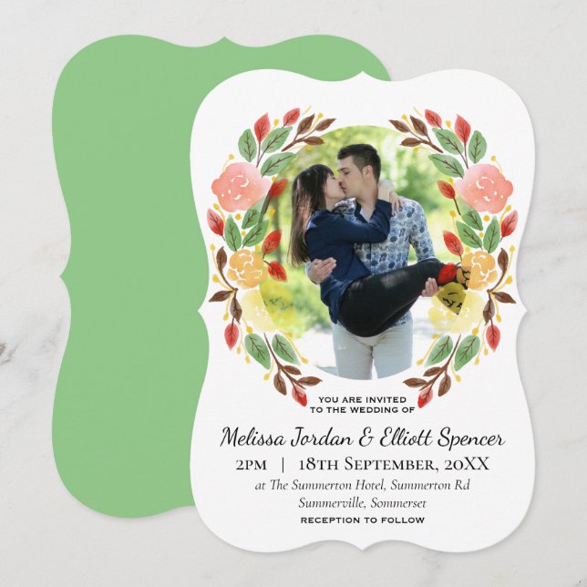 Spring Floral Watercolor Wreath Custom Photo Invitation (Front/Back)