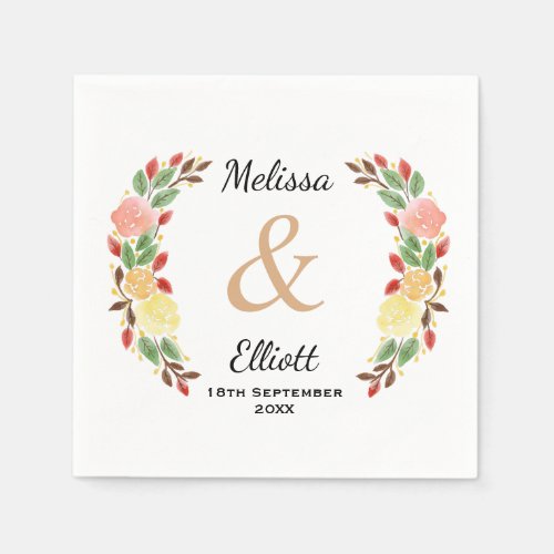 Spring Floral Watercolor Wreath Personalised Napkins