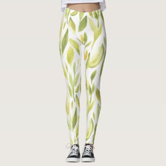 Spring Floral Watercolours: Leaves A Budding Leggings