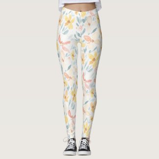 Spring Floral Watercolours: Ochre One Eyed Susans Leggings