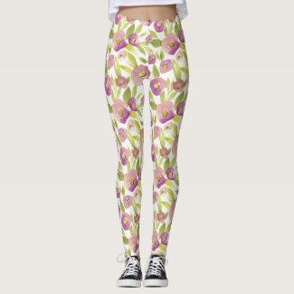Spring Floral Watercolours: Purkle Poppies Leggings