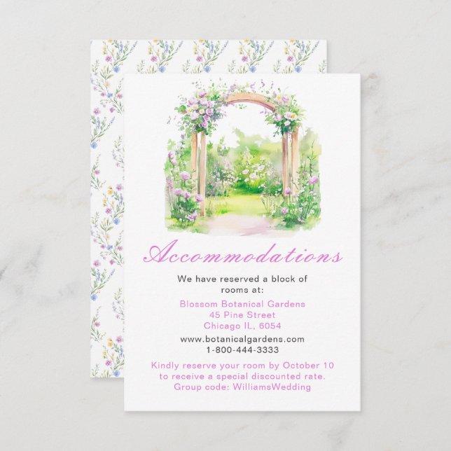 Spring Floral Wedding Arch Accommodations Enclosure Card (Front/Back)