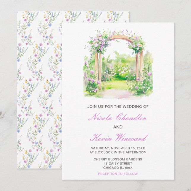 Spring Floral Wedding Arch Invitation (Front/Back)