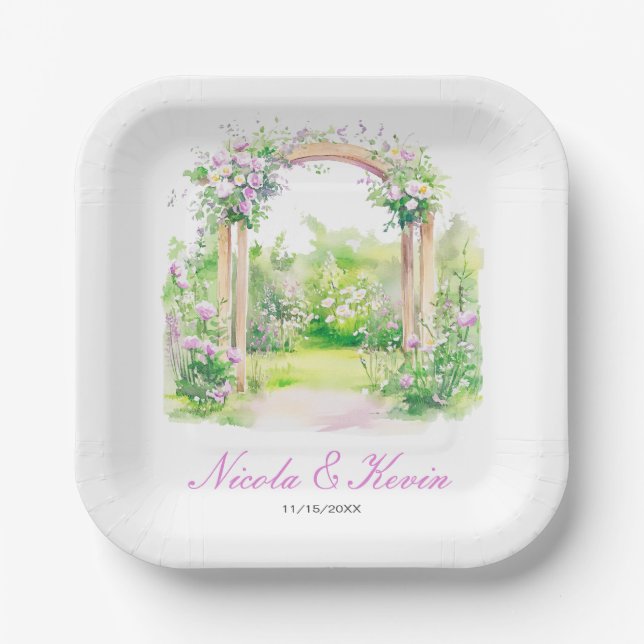 Spring Floral Wedding Arch Paper Plates (Front)