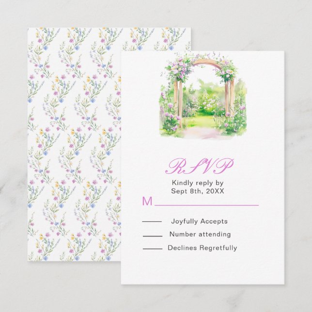 Spring Floral Wedding Arch Reception RSVP Card (Front/Back)