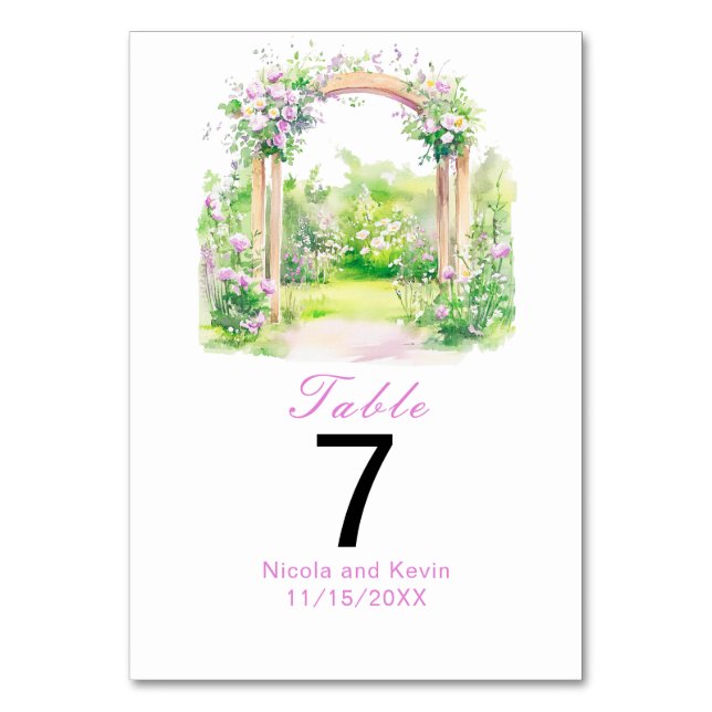 Spring Floral Wedding Arch Table Number (Front)