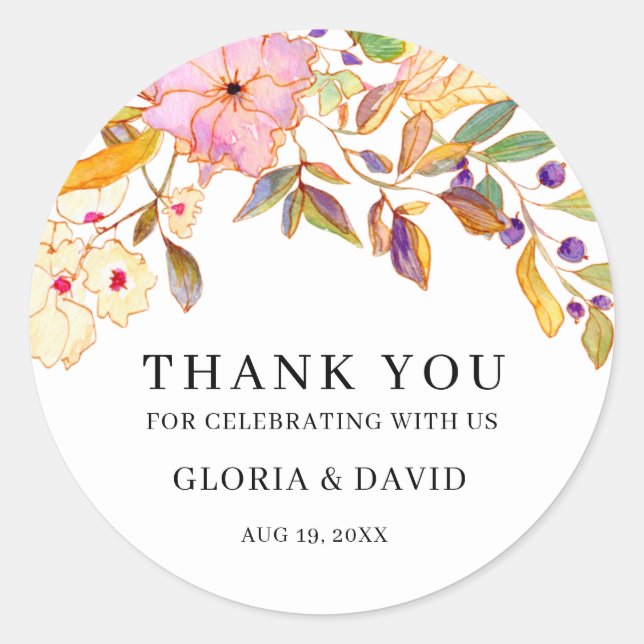 Spring Floral Wedding Classic Round Sticker (Front)