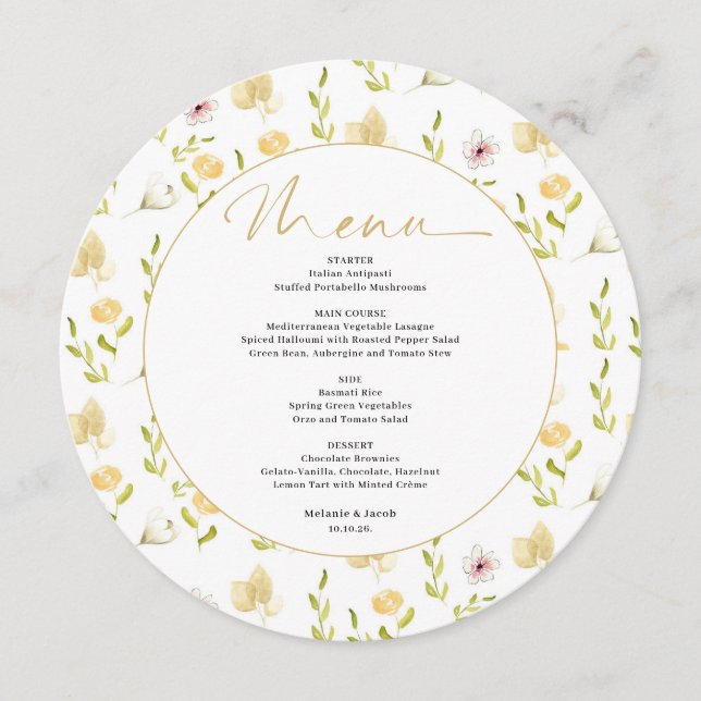 Spring Floral Wedding Flat Menu (Front)