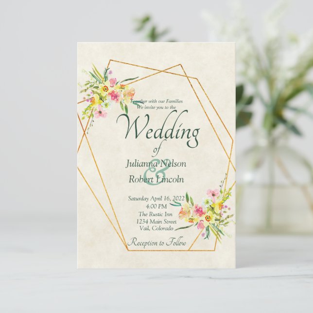 Spring floral wedding invitation (Standing Front)