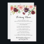 Spring Floral Wedding Kissing Menu Game Card<br><div class="desc">This spring floral wedding kissing menu game card is perfect for a simple wedding reception. The hand-painted design features green leaves,  dazzling pink,  blush,  purple,  red,  white and burgundy dazzling roses,  peonies neatly arranged in small cute bouquets.</div>