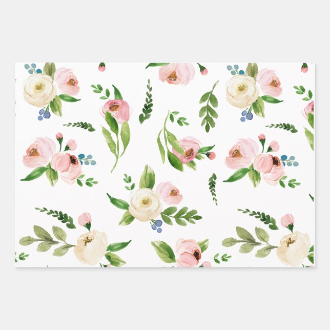 Spring Floral Wedding Wrapping Paper Sheets (Front)