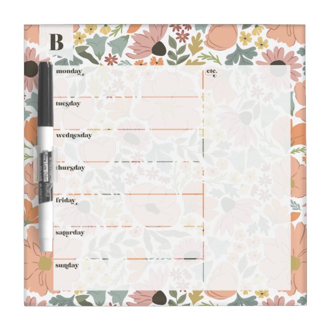 Spring Floral Weekly Calendar Dry Erase Board (Front)