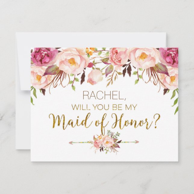 Spring Floral Will You Be Maid of Honor Card (Front)