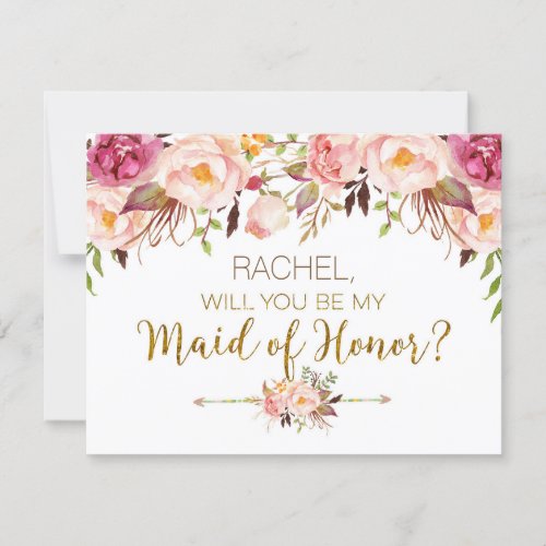 Spring Floral Will You Be Maid of Honor Card