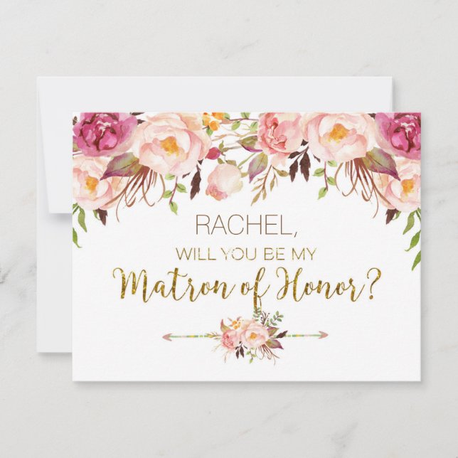 Spring Floral Will You Be Matron of Honor Card (Front)