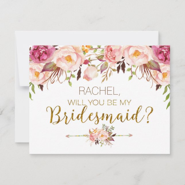 Spring Floral Will You Be My Bridesmaid Card (Front)