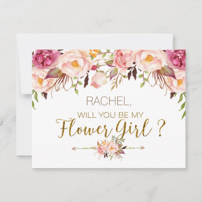 Spring Floral Will You Be My Flower Girl Card (Front)