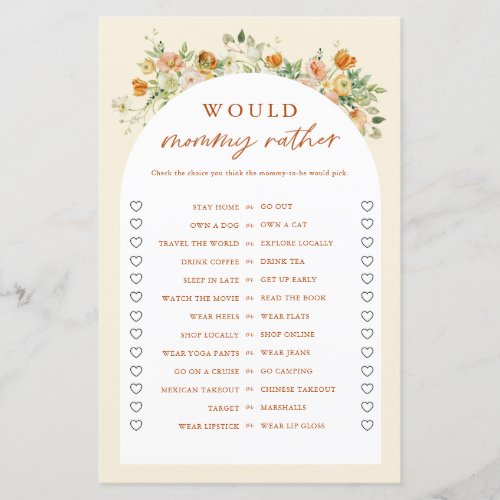 Spring Floral Would Mommy Rather Baby Shower Game
