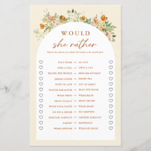 Spring Floral Would She Rather Bridal Shower Game