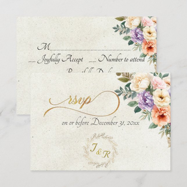 Spring Floral & Wreath - Cream RSVP Card (Front/Back)