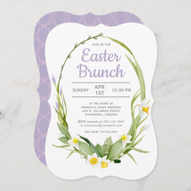 Spring Floral Wreath Easter Brunch or Party Invitation (Front/Back)