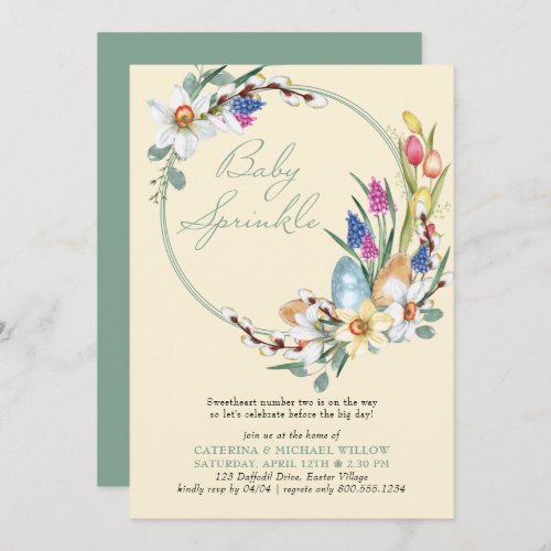 Spring Floral Wreath Easter Theme Baby Sprinkle Invitation