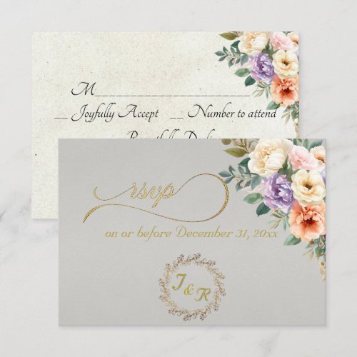 Spring Floral &amp; Wreath - Lt Grey RSVP Card