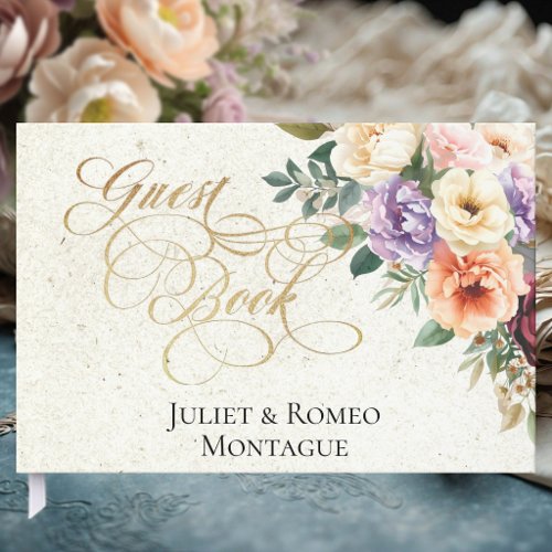 Spring Floral &amp; Wreath Monogram - Cream Guest Book