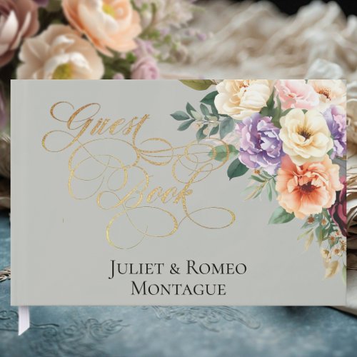 Spring Floral &amp; Wreath Monogram - Sage Guest Book