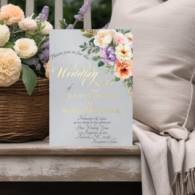 Spring Floral & Wreath Monogram - Silver Foil Invitation (Creator Uploaded)