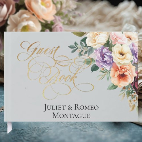 Spring Floral &amp; Wreath Monogram - Silver Guest Book