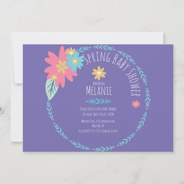 Spring Floral Wreath Purple Baby Shower Invitation (Front)