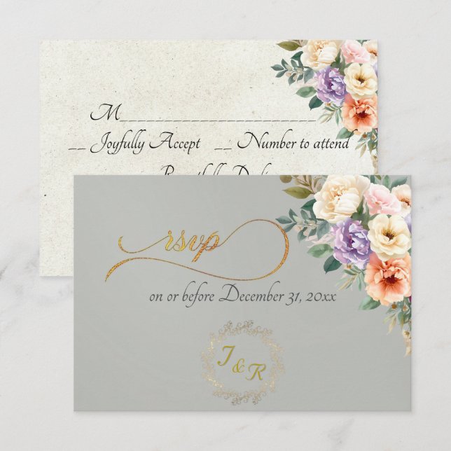 Spring Floral & Wreath - Sage RSVP Card (Front/Back)