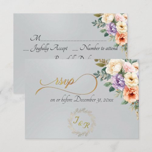 Spring Floral & Wreath - Silver RSVP Card