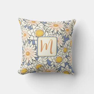 Spring Floral Yellow Blue Monogram Throw Pillow