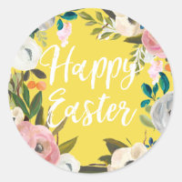 Spring Floral Yellow Happy Easter Classic Round Sticker