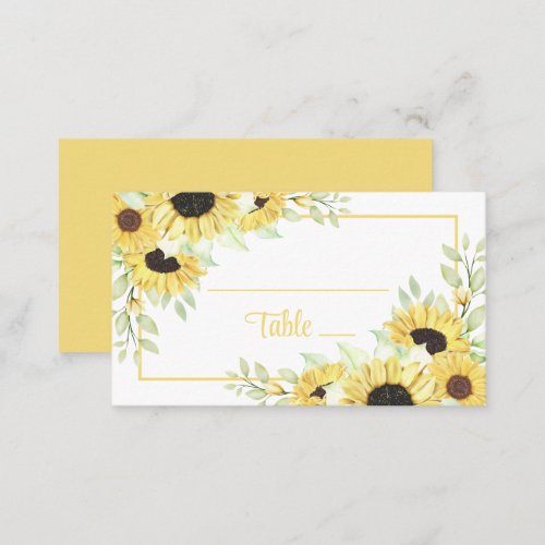 Spring Floral Yellow Watercolor Sunflower Wedding  Place Card