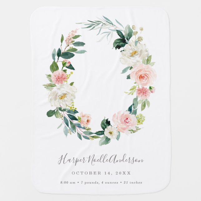 Spring Florals Birth Announcement Newborn Blanket (Front)