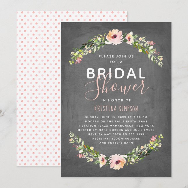 Spring Florals | Bridal Shower | Chalkboard Invitation (Front/Back)
